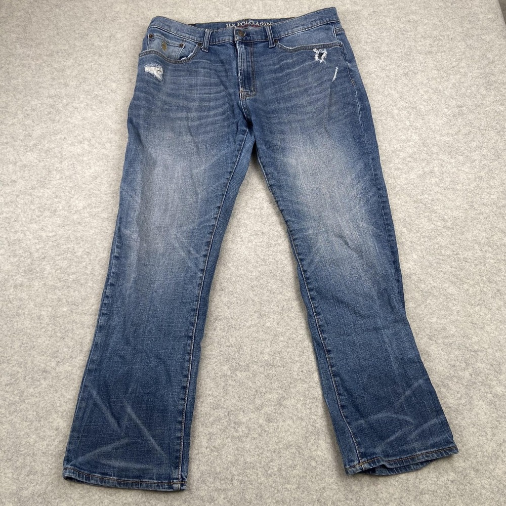 U.S. Polo Assn. Jeans Mens 36x30 (36x28) Blue Straight Distressed Stretch Pants